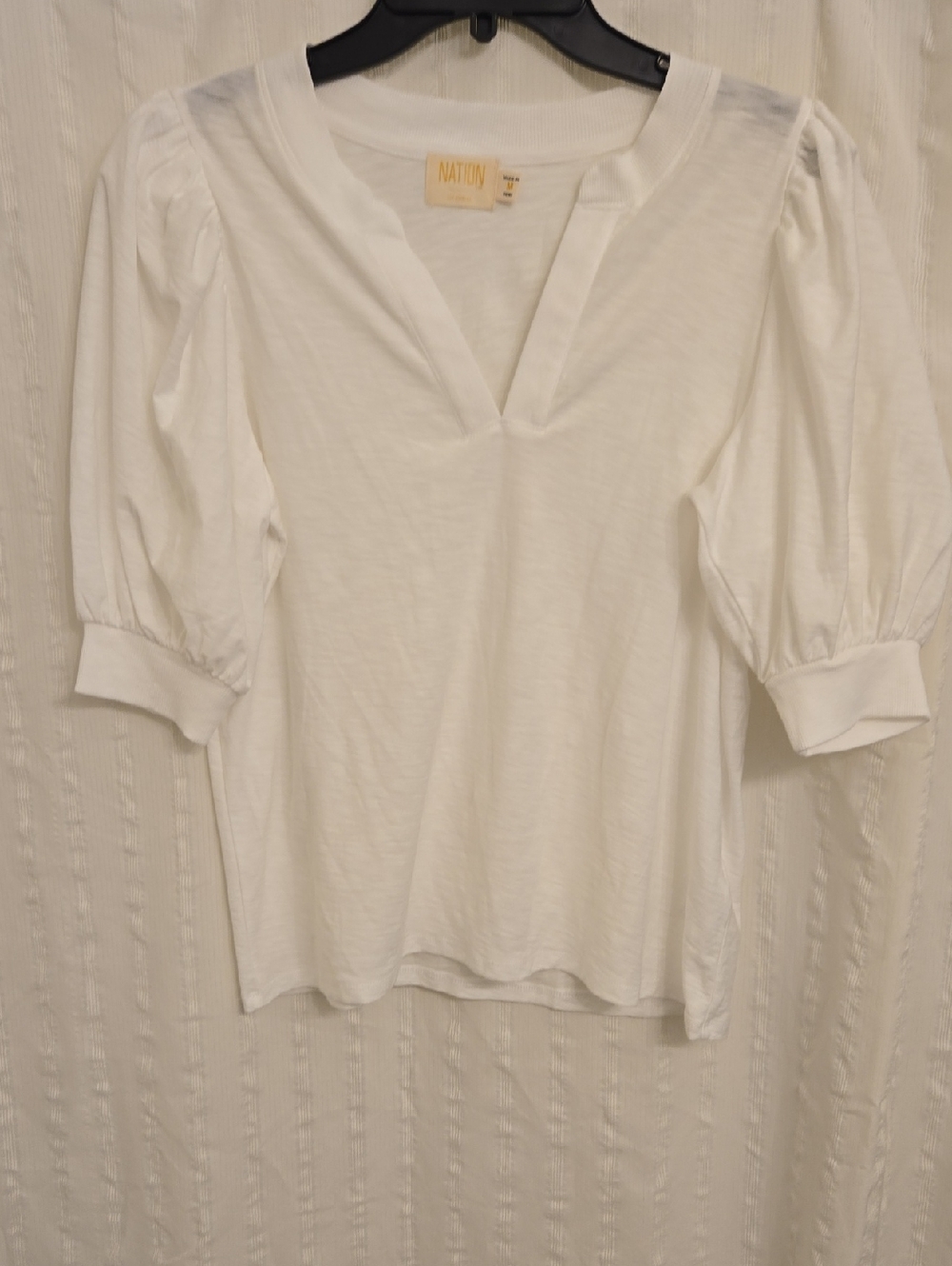 Nation LTD White Puff-Sleeve V-Notch Top